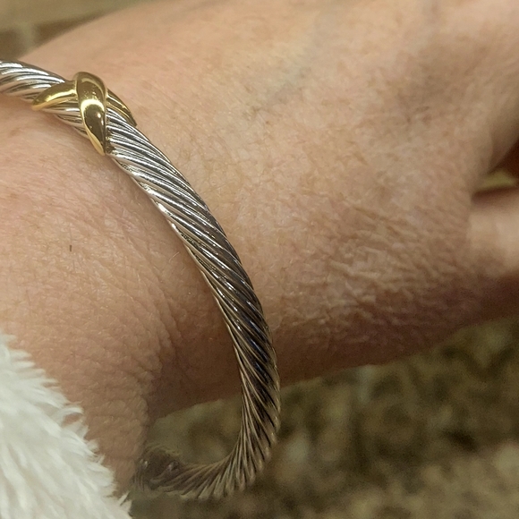 💎David Yurman 925 & 14k gold 5mm Signature X Cable Bracelet. - Picture 11 of 14